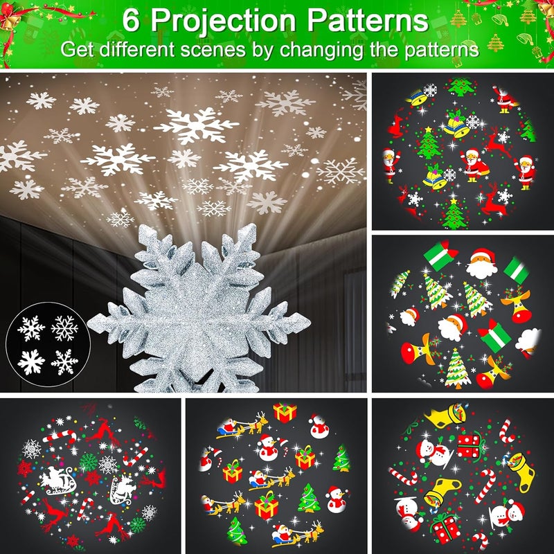 WILUX Christmas Tree Topper Projector Lights with 6 Projection Modes, Snowflake Christmas Tree Topper with Built-in LED Projector, Dynamic Projection for Christmas Party Holiday Decoration - Image 2